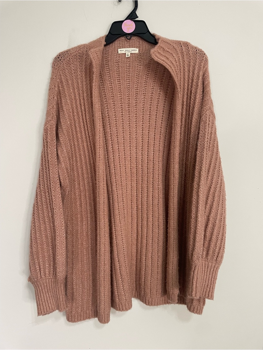 Truly Madly Deeply Ribbed Open Cardigan - Dusty Rose Sz Small.